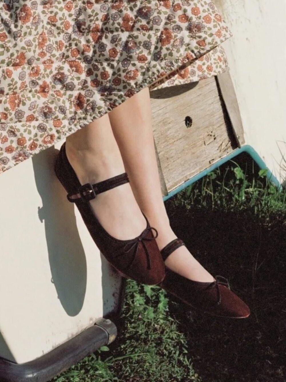 Loeffler Randall's Chiara Ballet Flats Mary Janes Velvet Sienna/Black Bow